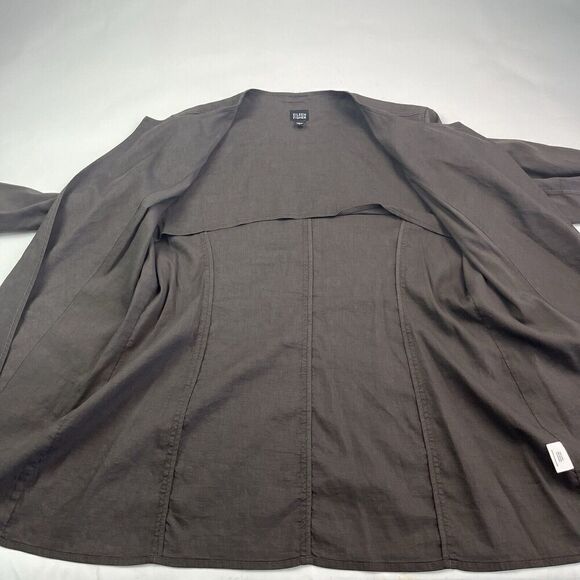 Eileen Fisher Jacket L Brown Linen Blend Open Front Blazer Minimalist Lagenlook - Picture 9 of 11